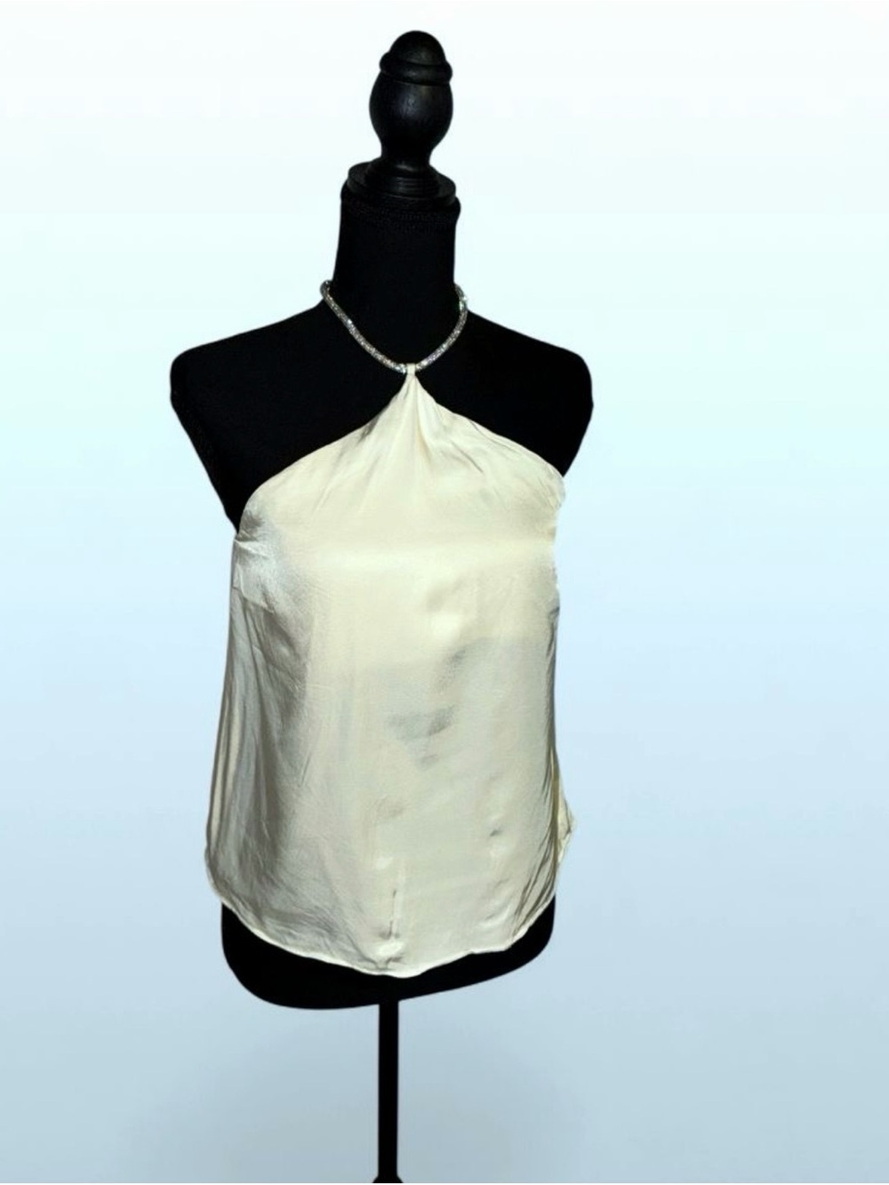 H&M halter satin top rhinestone chain backless champagne silky going out top
